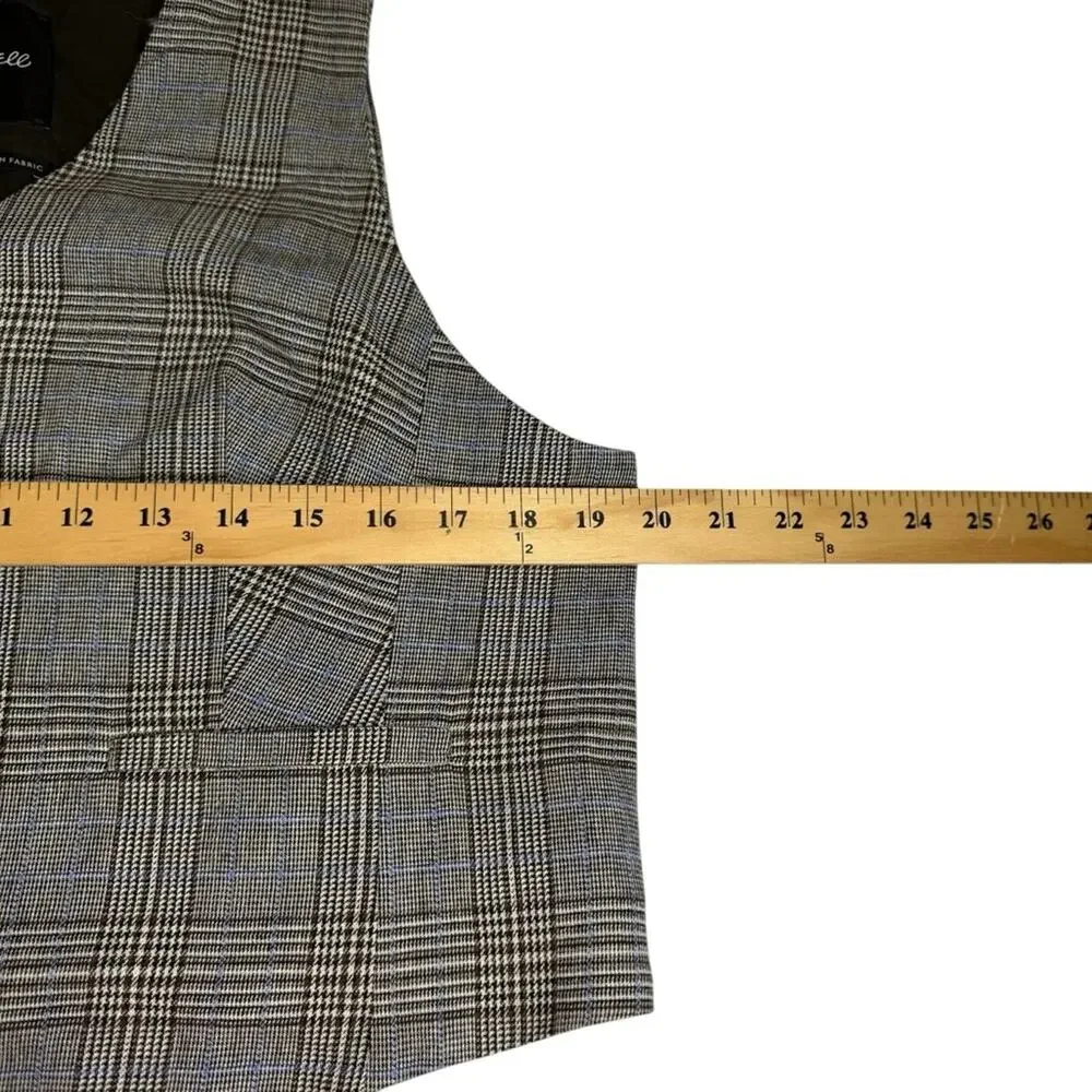 MADEWELL Wool Blend Waisted Vest in Yarn-Dye Plaid Brown Tan Career Women’s 14
